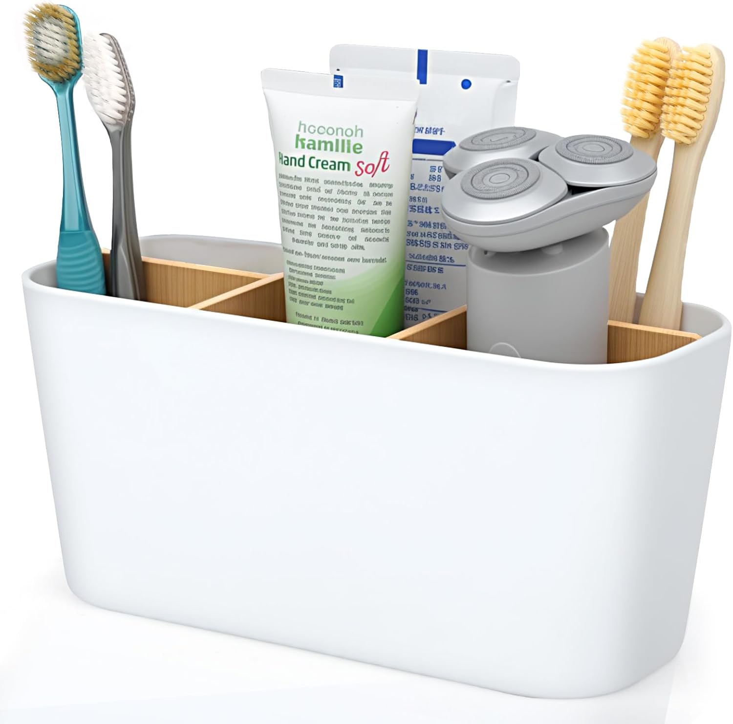VINATO Soporte Cepillo De Dientes Portacepillos con 5 Compartimentos de Bambú
