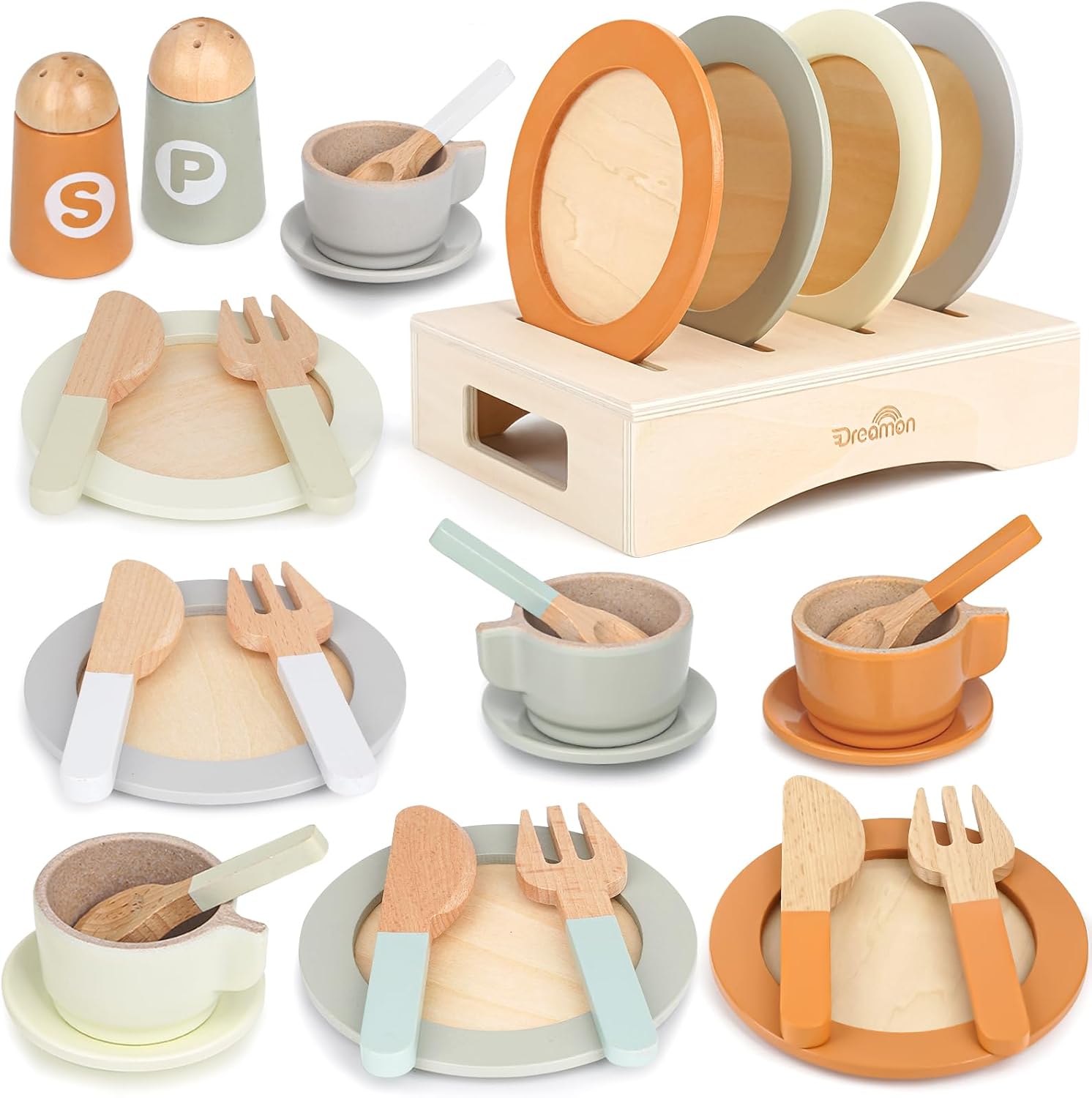 Dreamon Cocinita de Madera Infantil Juguetes de Cocina para Niños, 27 Piezas