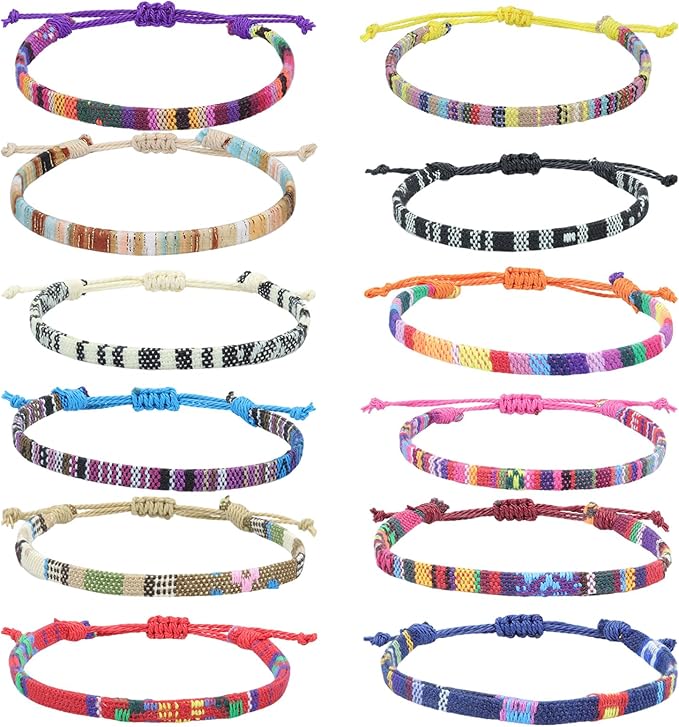 PacuM 12 Piezas Pulseras de la Amistad Tejido Pack Pulseras Niños Amistad Joyería Tejida Ajustable Colorido Accesorios Playa Vacaciones para Hombres Mujeres Fiesta Día Festivo