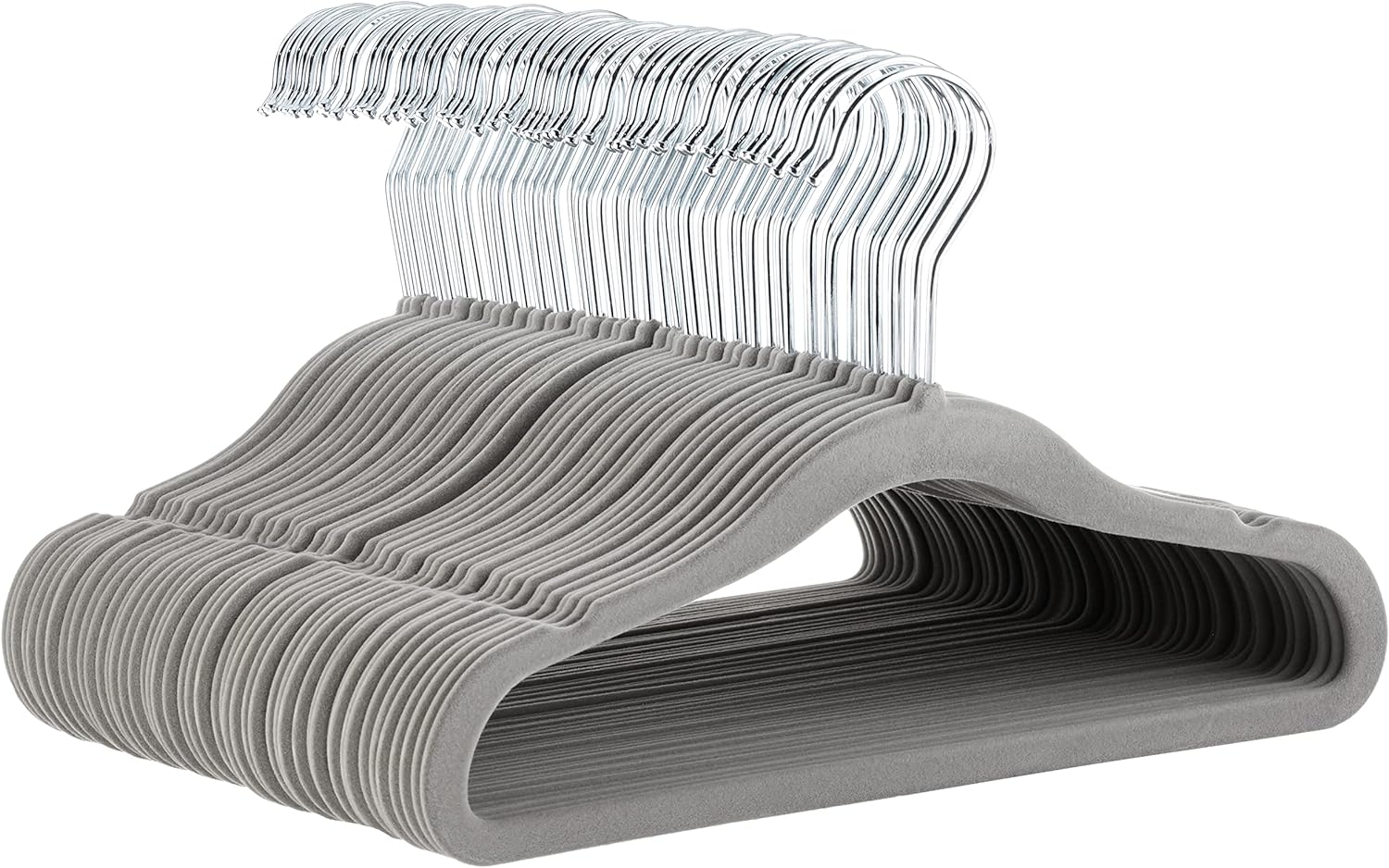 Amazon Basics Perchas de terciopelo antideslizante para niños y bebés, 29,46 cm, paquete de 50, Gris