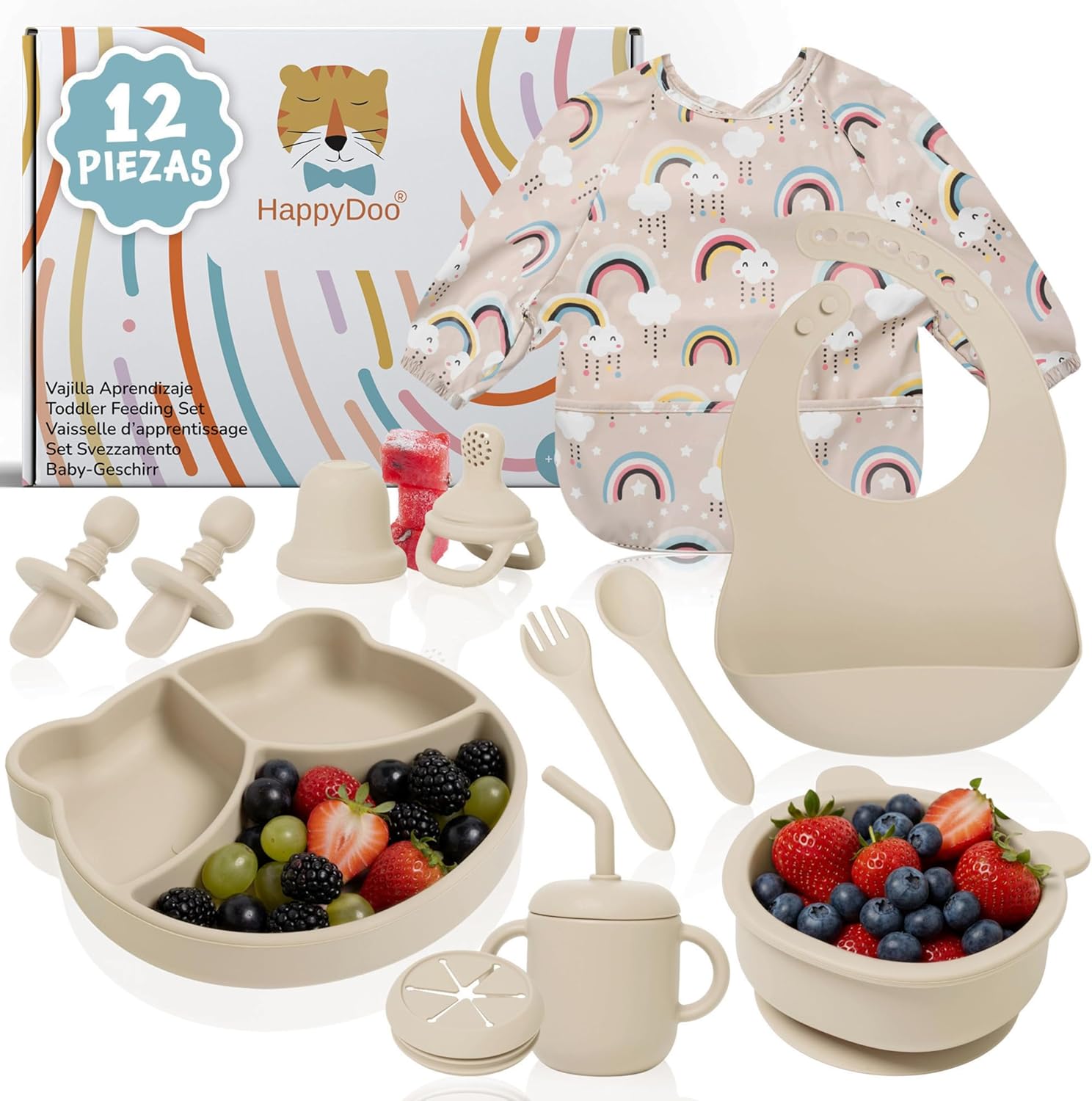 HappyDoo Vajilla Bebé Silicona 12 Piezas