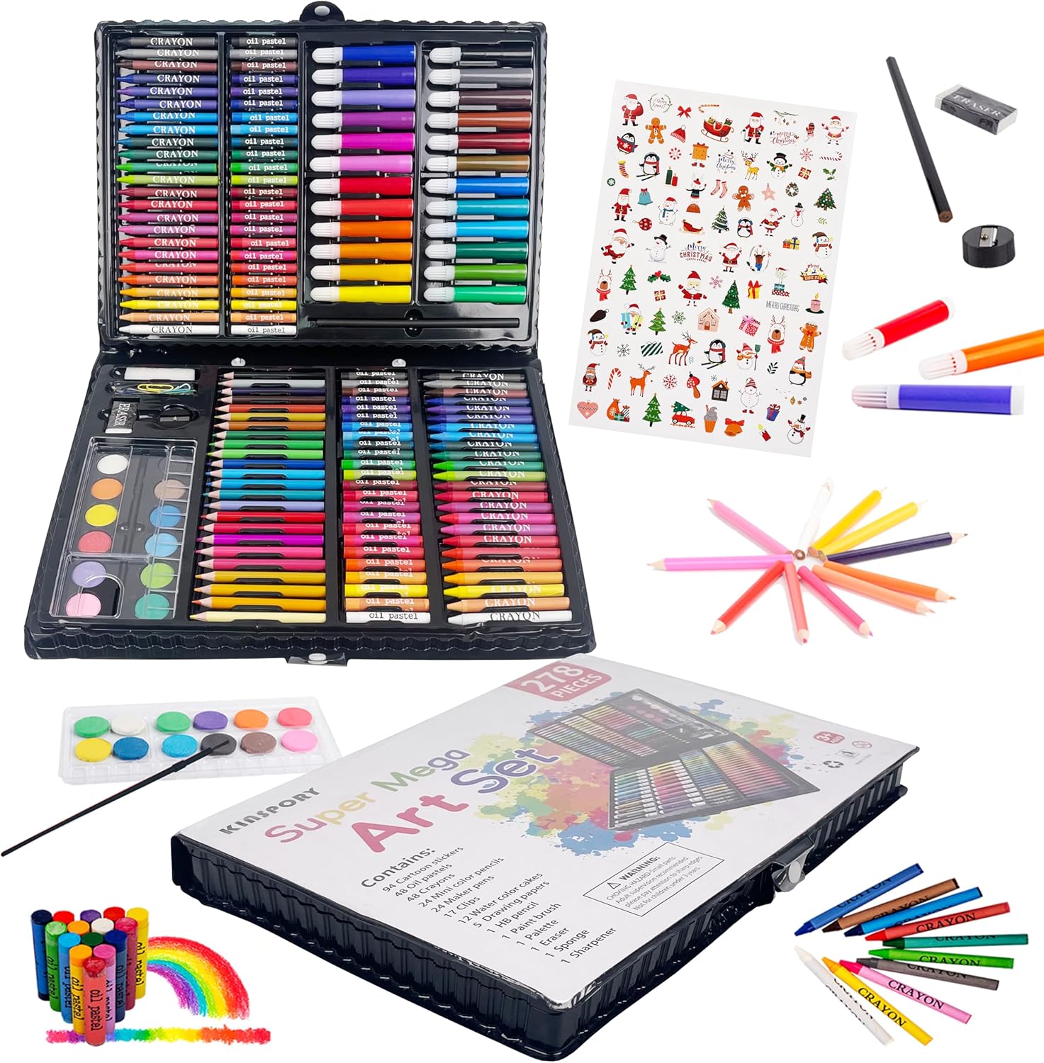 KINSPORY Maletin Pinturas para Niños, 278 piezas Juegos de Dibujo, Acuarelas, Lapices