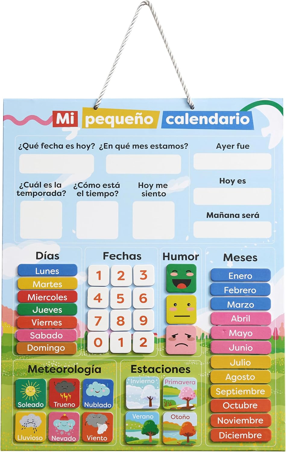 chuckle Calendario Magnético Infantil en Español - Pizarra Plegable (40x32 cm) con Fecha, Clima y Emociones para Rutinas y Aprendizaje (4-10 Años)