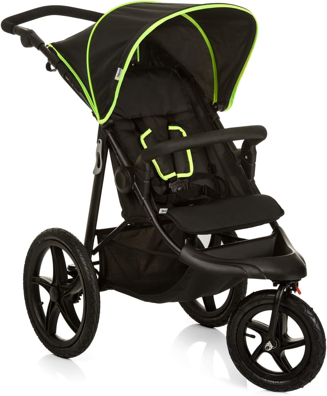 hauck Runner Carrito Bebé desde el Nacimiento - Silla de Paseo Ligera hasta 22 kilos - Carrito 3 Ruedas Neumáticas - Plegado Compacto - Suspensión - Negro/Neón