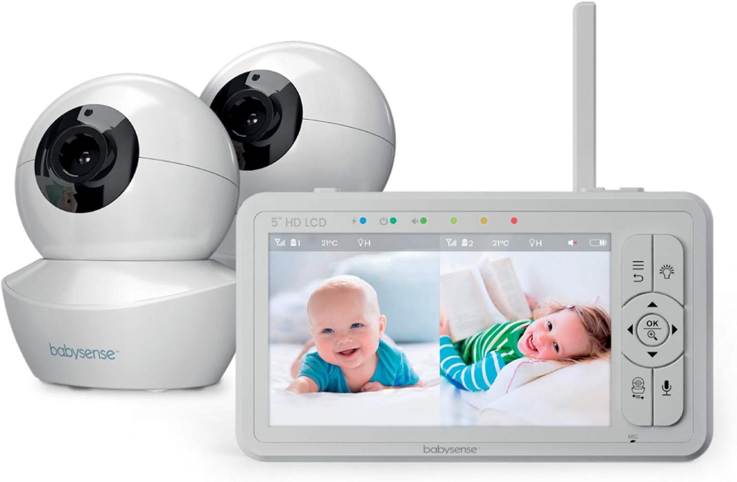 Babysense Monitor de Bebé de Pantalla Dividida HD de 5" con 2 Cámaras