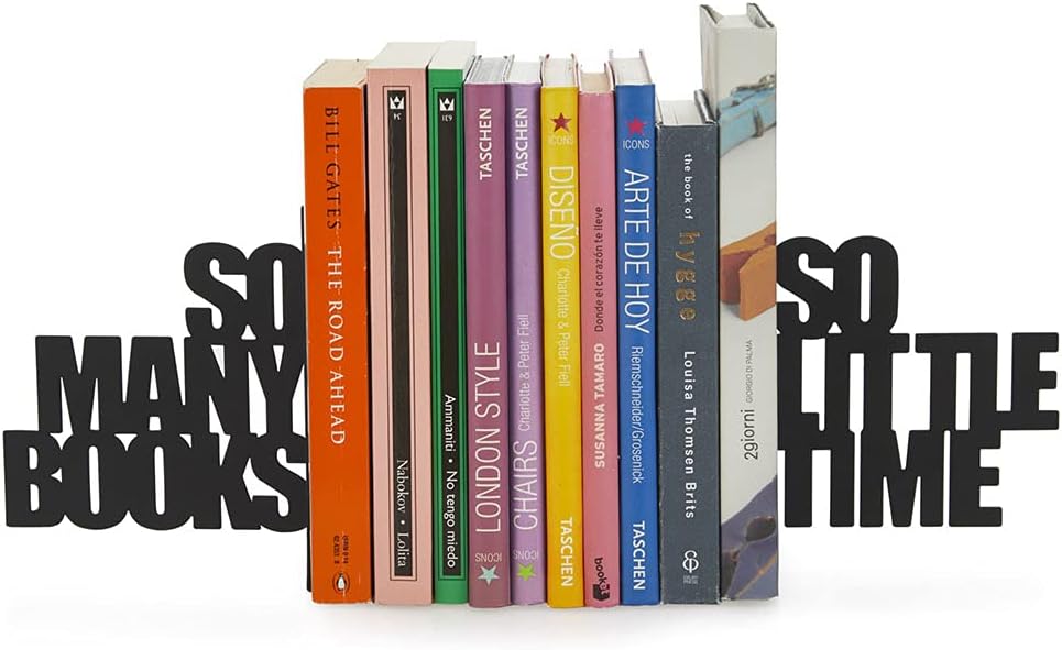 Balvi - So Many! Sujetalibros Decorativo de Metal en Color Negro. Conjunto de 2 piezas