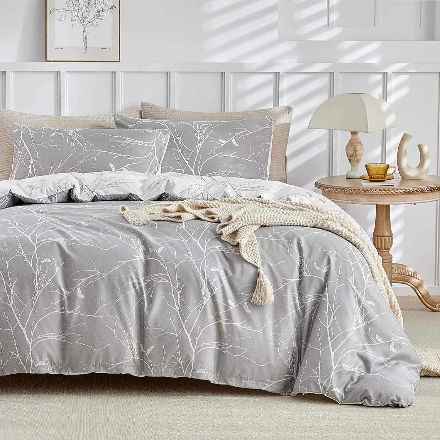 Tokokimo Funda Nordica Cama 135/150, Funda Nordica 220x240cm, Gris/Blanco