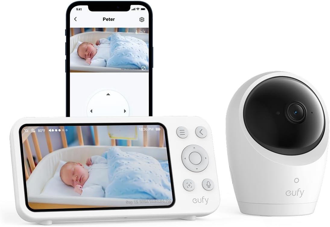 Monitor para bebés eufy E20, resolución 2K, Pantalla de 5'' 720p