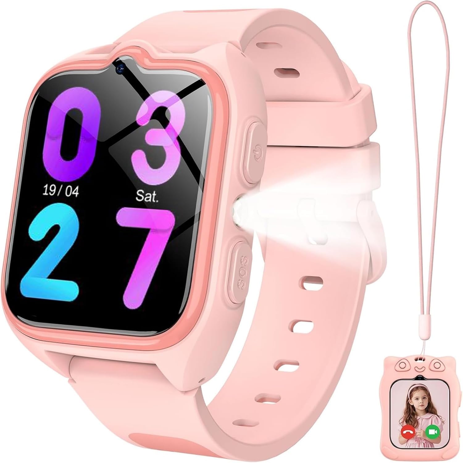 IOWODO 4G Reloj Inteligente Niño, Smartwatch Niños con GPS y Teléfono, Videollamadas, SOS, Mensajes, Modo Escuela, Linterna LED, IP68 Impermeable