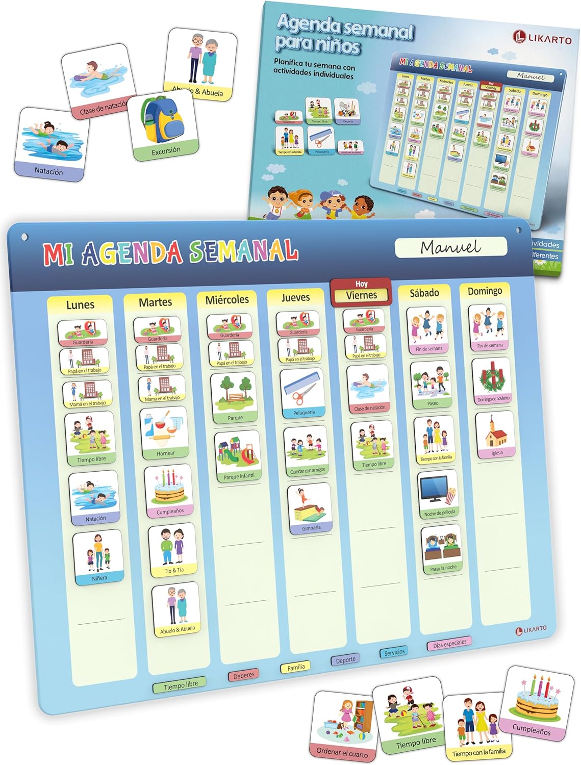 LIKARTO Agenda semanal para niños - Pizarra magnética planificador de Montessori