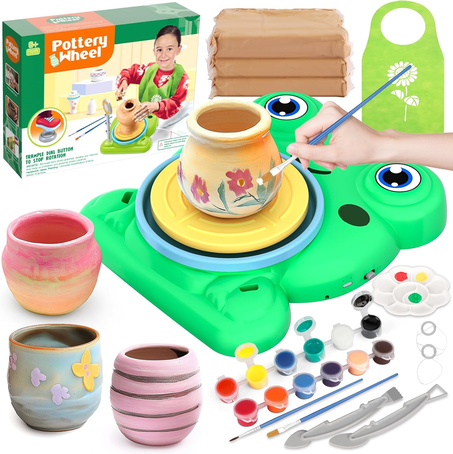 Kit Ceramica en Casa para Niños de 6-10 Años, Torno Alfarero Eléctrico Escolar con Arcilla Secado al Aire Clay