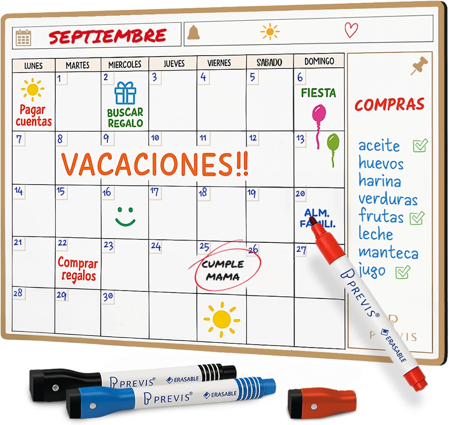 PREVIS Calendario Magnetico Nevera A4 Pizarra Magnetica Planificador Mensual con Rotuladores Premium