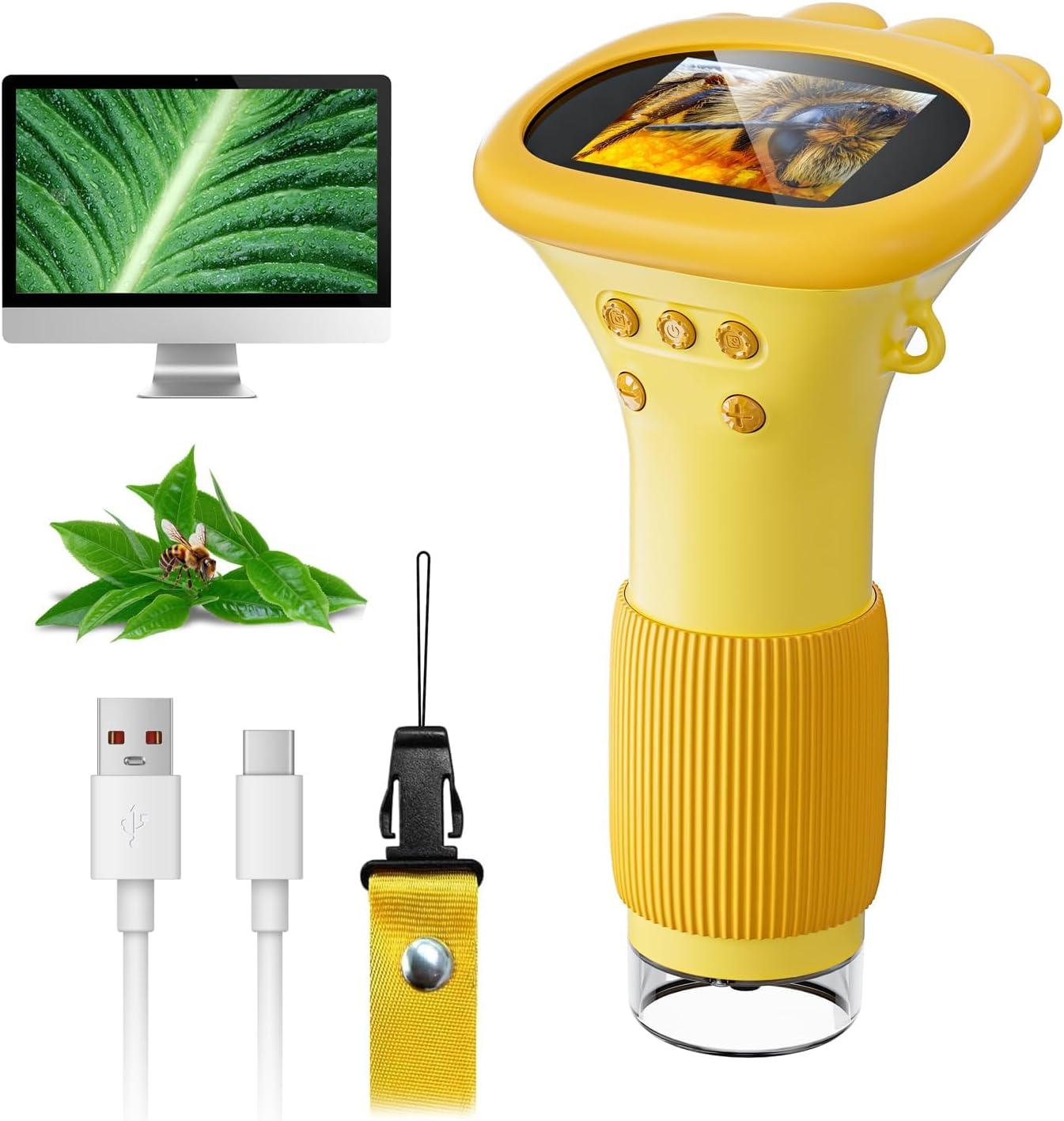 SGAINUL Microscopio Digital para Niños con Pantalla IPS de 2.0'', Recargable 1000x, Electrónico con 8 Luces LED