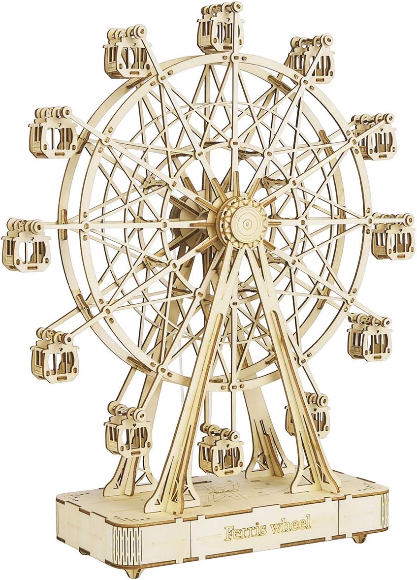 Rolife Modelos Mecánicos Kits Ferris Wheel con música Puzzle de Madera 3D para niños y Adultos