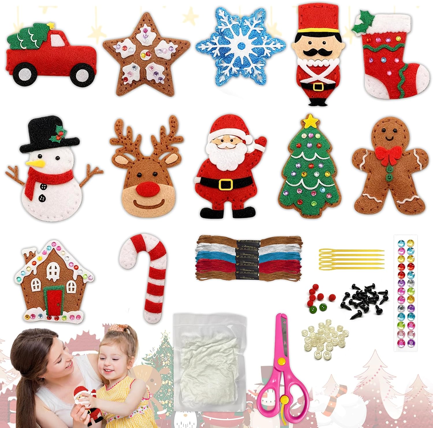 TZEKING 12 Piezas Kit de Costura para Niños Decoración Navideña