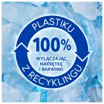 Infografika: 100% PLASTIKU Z RECYKLINGU; WYŁĄCZAJĄC NAKRĘTKI I BARWNIKI