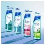 Infografika: szampony Head&Shoulders ANTI-DANDRUFF DEEP CLEANSE - WITH PEPERMINT - itchy prevention; WITH SEA MINERALS - scalp detox; WITH GRAPEFRUIT - gentle purification; WITH CITRUS - oil control