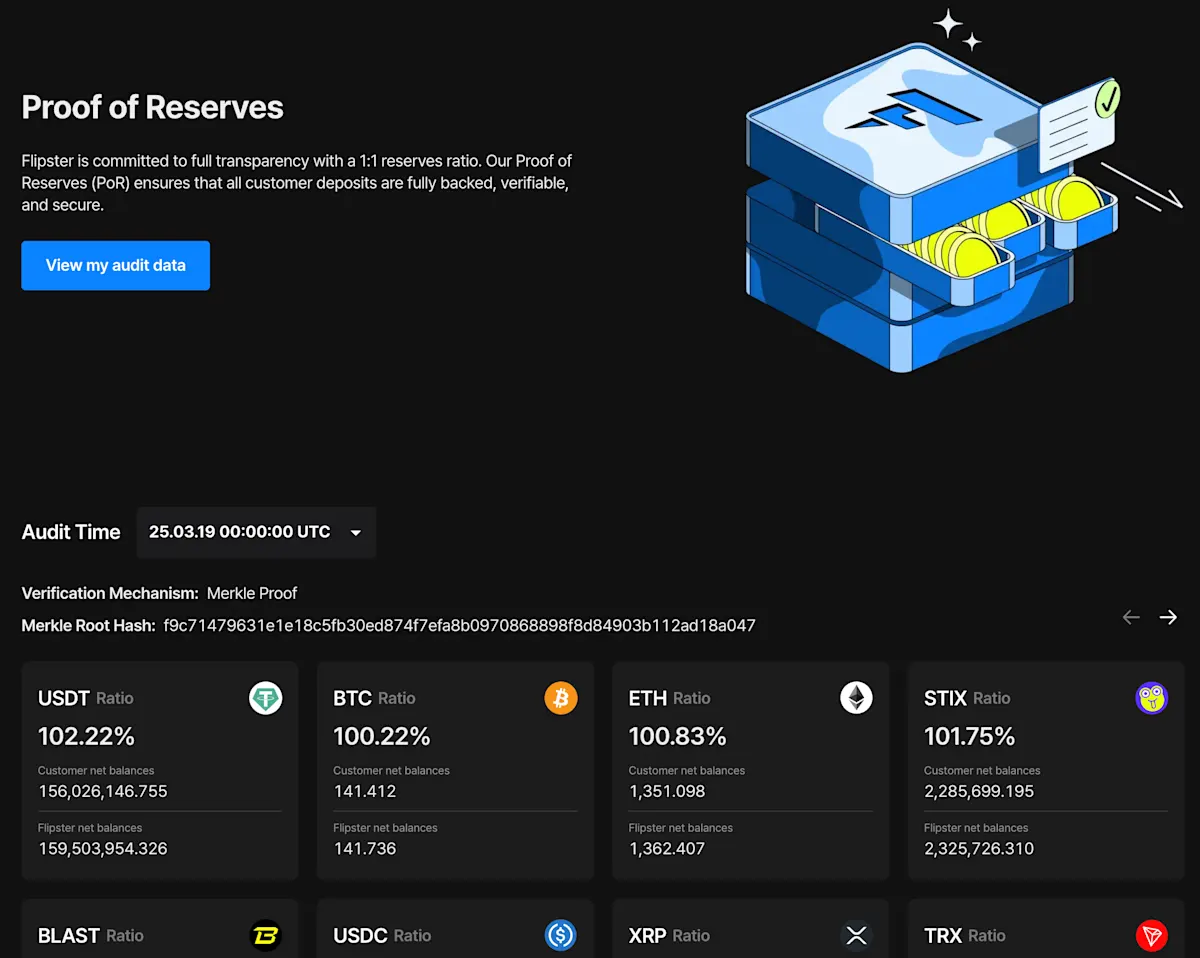 Flipster Proof of Reserves Main Page
