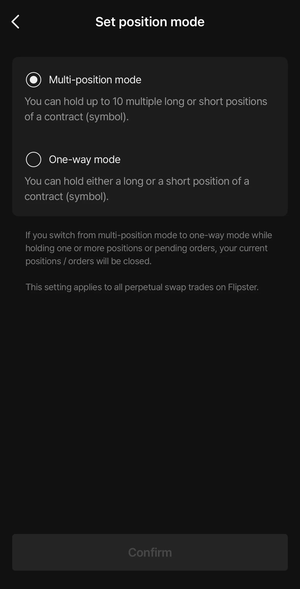 Flipster's app Position Mode