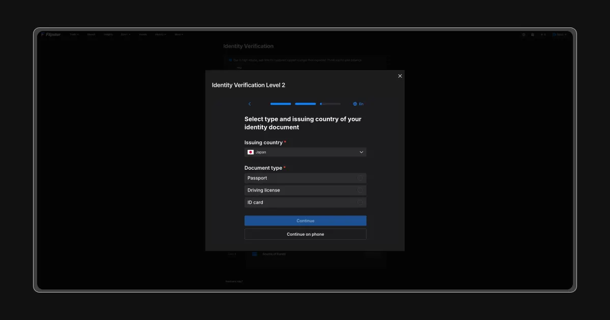 Completing the KYC process on Flipster: Submit a valid government-issued ID on the Flipster Website