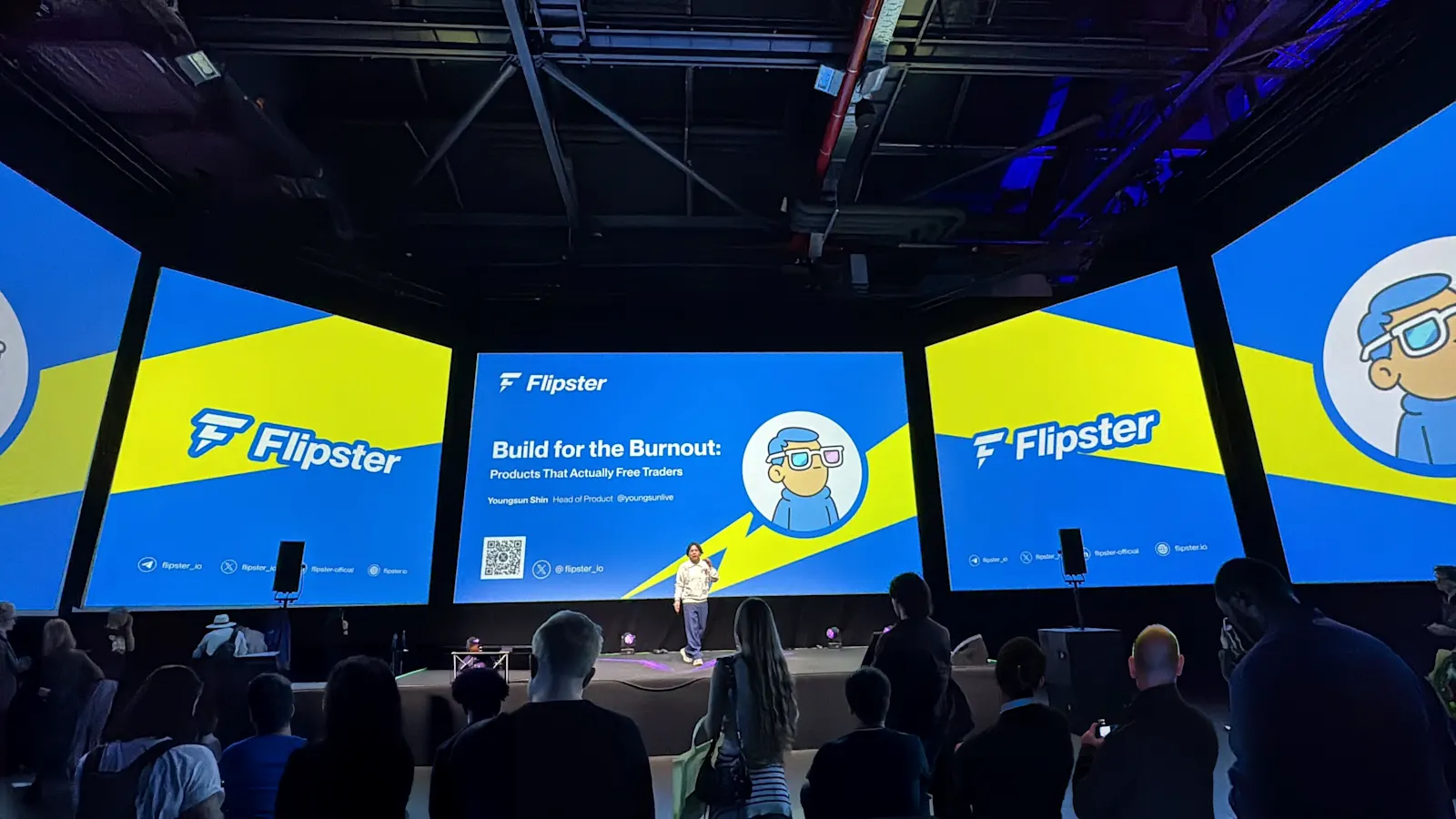 Youngsun, Head of Product at Flipster, delivering his keynote speech "Build for the Burnout"