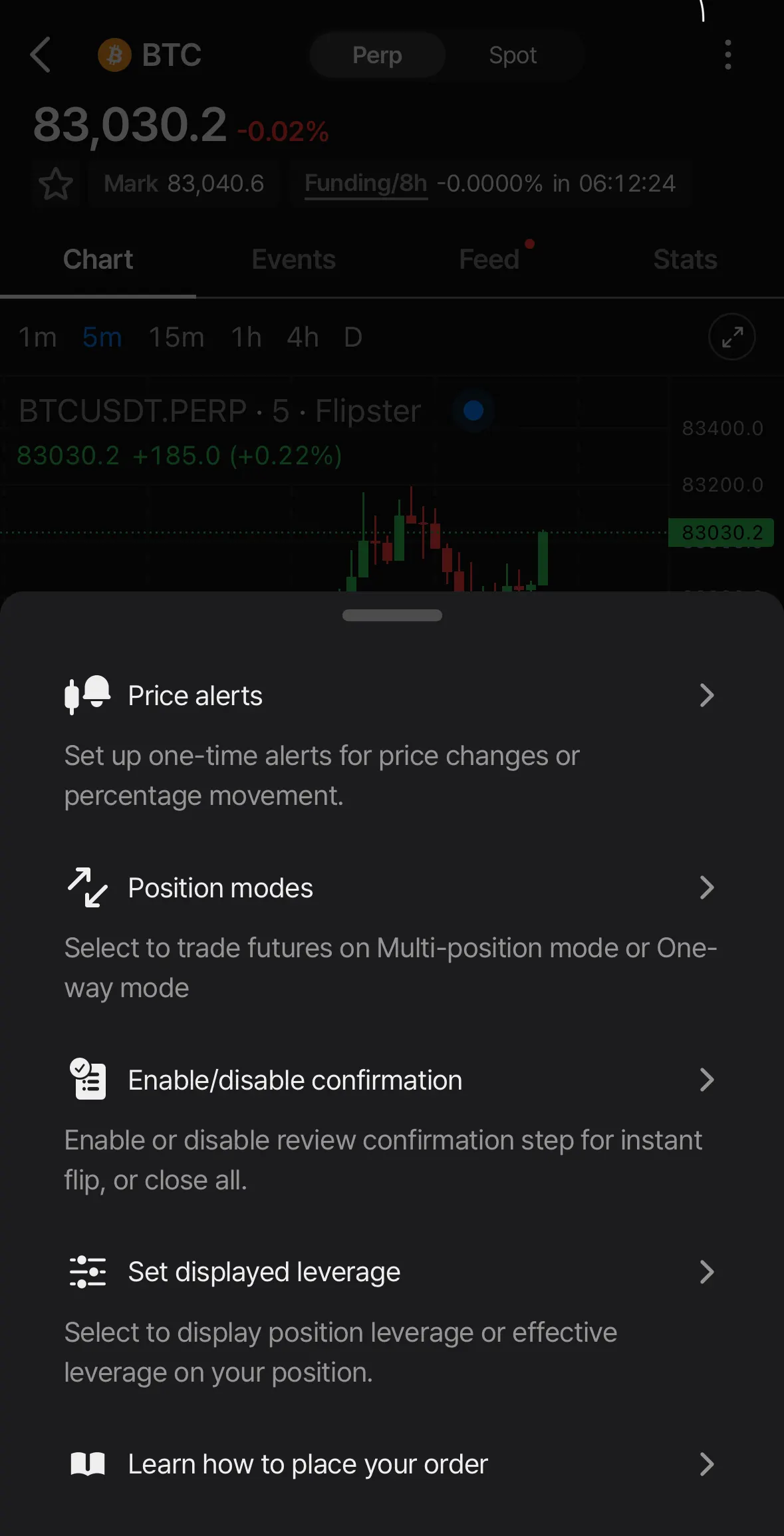 Flipster app Trade Settings