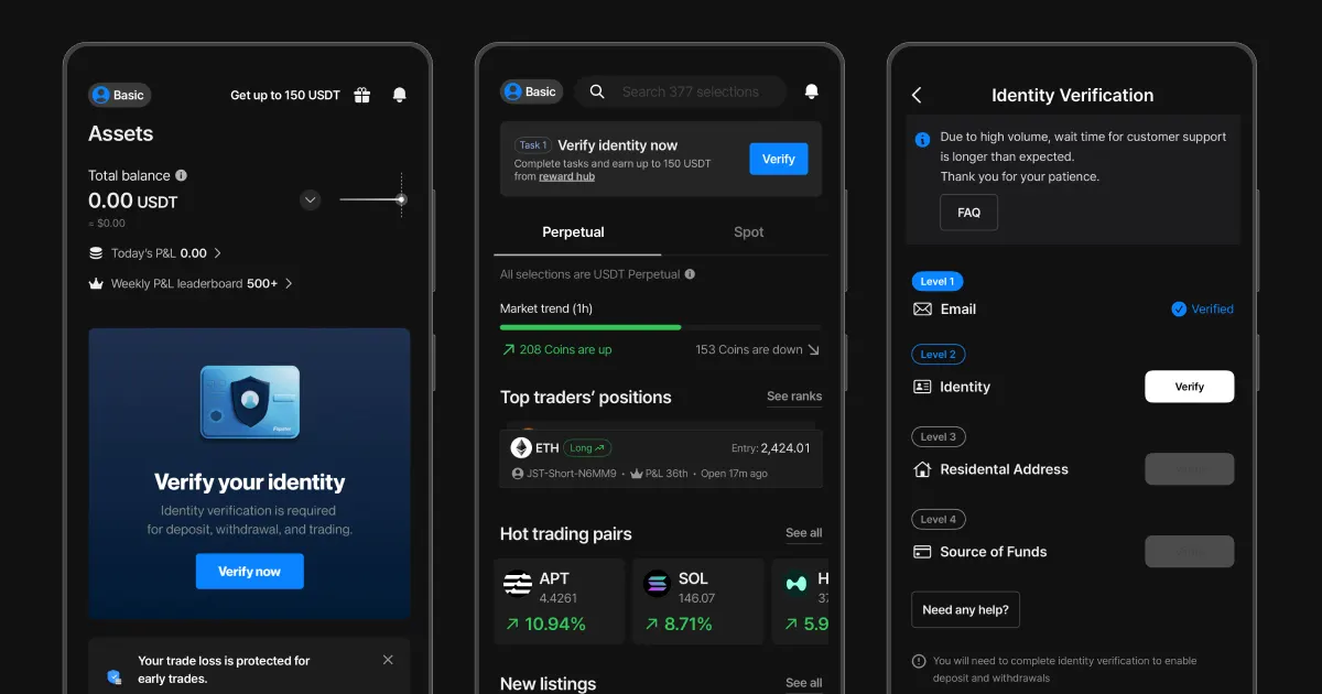 Completing the KYC process on Flipster: Navigate to the Account menu on the Flipster App