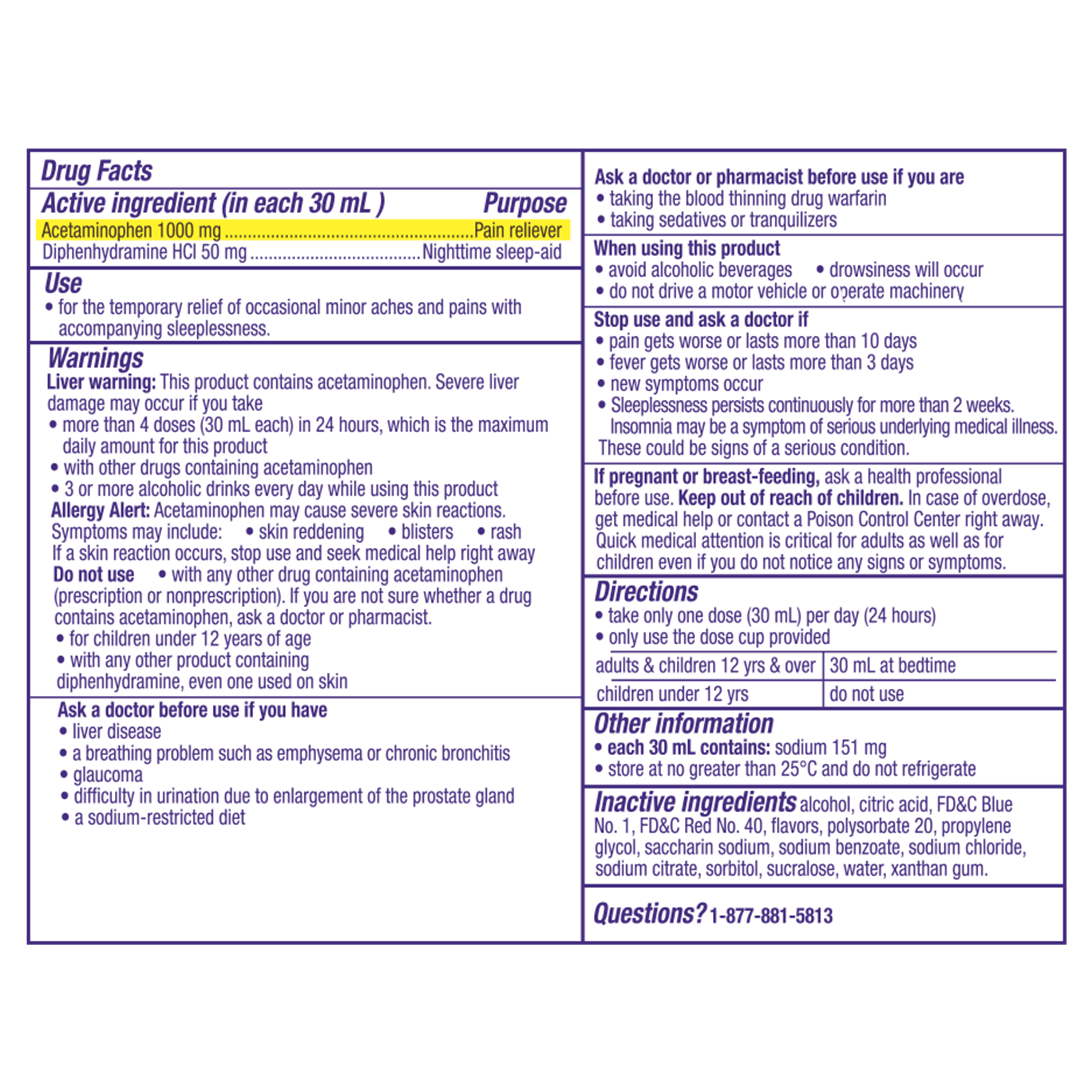 ZzzQuil Night Pain Liquid - Label Facts