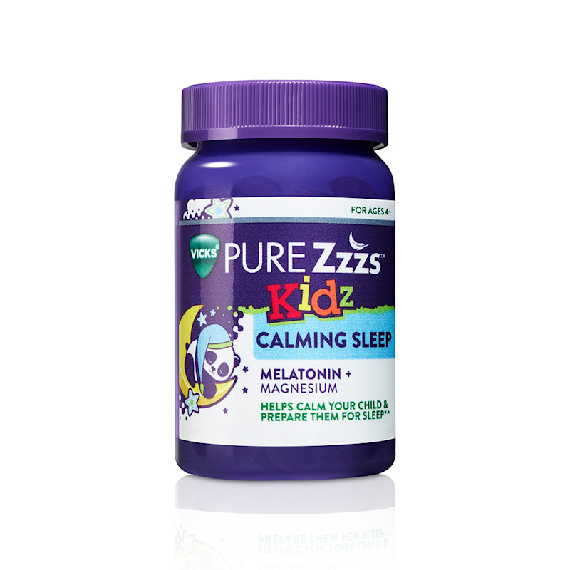 Purple bottle of PURE Zzzs Kidz Calming Sleep Melatonin + Magnesium gummies.