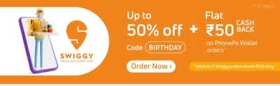 Swiggy PhonePe Offer: Upto 50% off + Rs. 50 CashBack on PhonepPe Wallet - Two times per user