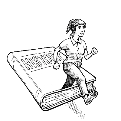 Girl stepping out of a history book
