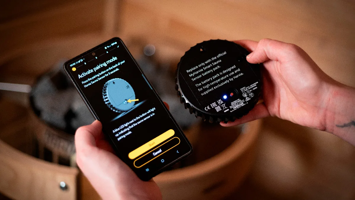 MyHarvia Smart Sauna Sensor on älykäs saunasensori, joka muuntaa jokaisen saunan älysaunaksi – myös puulämmitteisen. Sovelluksen kautta voit seurata lämpötilaa, ilmankosteutta ja käyttöä missä ja milloin tahansa.