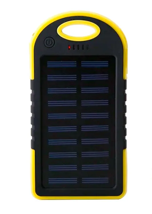 Power Bankin aurinkopaneeli-varavirtalähde sisältää taskulampunkin. Hinta luokkaa 20 euroa.