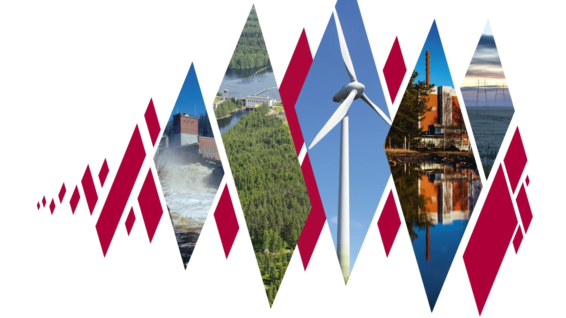 PKS:n logo toistettuna useaan otteeseen, muodostaen jonoasetelman. Logojen sisälle on upotettu elementtejä kuten Kuurnan voimalaitos, ydinvoimala, vesivoimala, tuulivoimala.