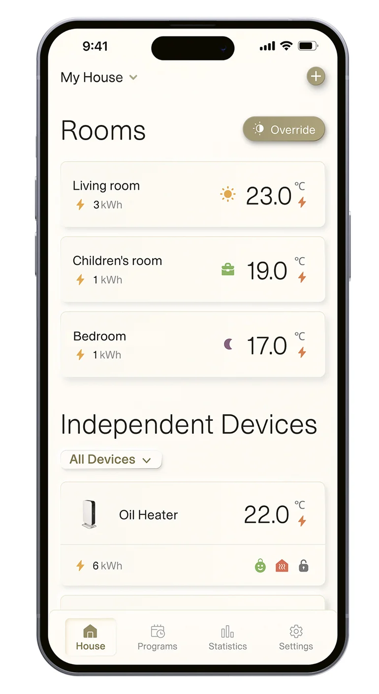 Ajastaminen ja lämmityksen ohjaaminen onnistuvat helposti mobiilisovelluksen kautta. Kuva: Mill
