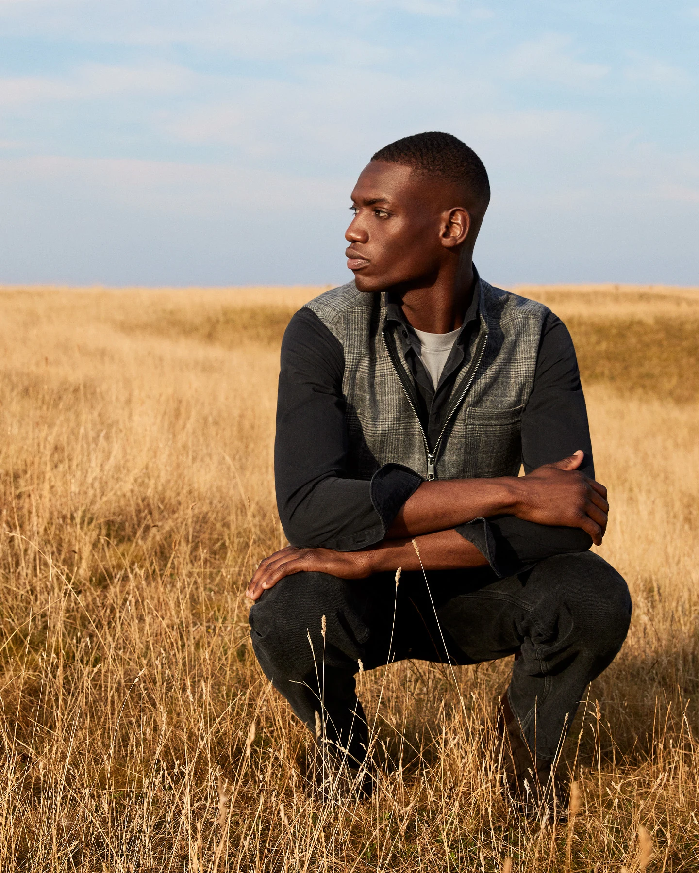 model in wool vest