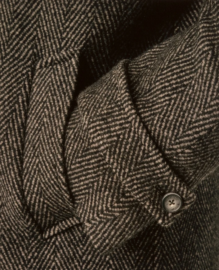 close up of the cuff and pocket of the raglan coat wool cashmere dream