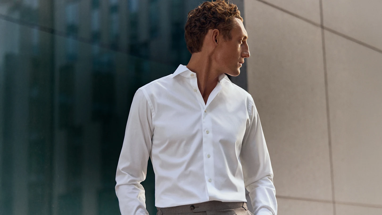 white signature twill shirt model image