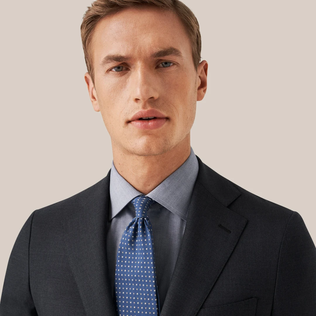 Navy Diamond Structured Twill Shirt Eton