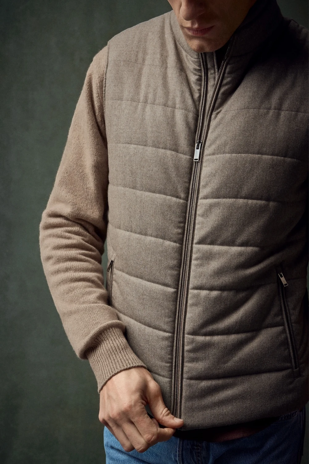 beige padded vest