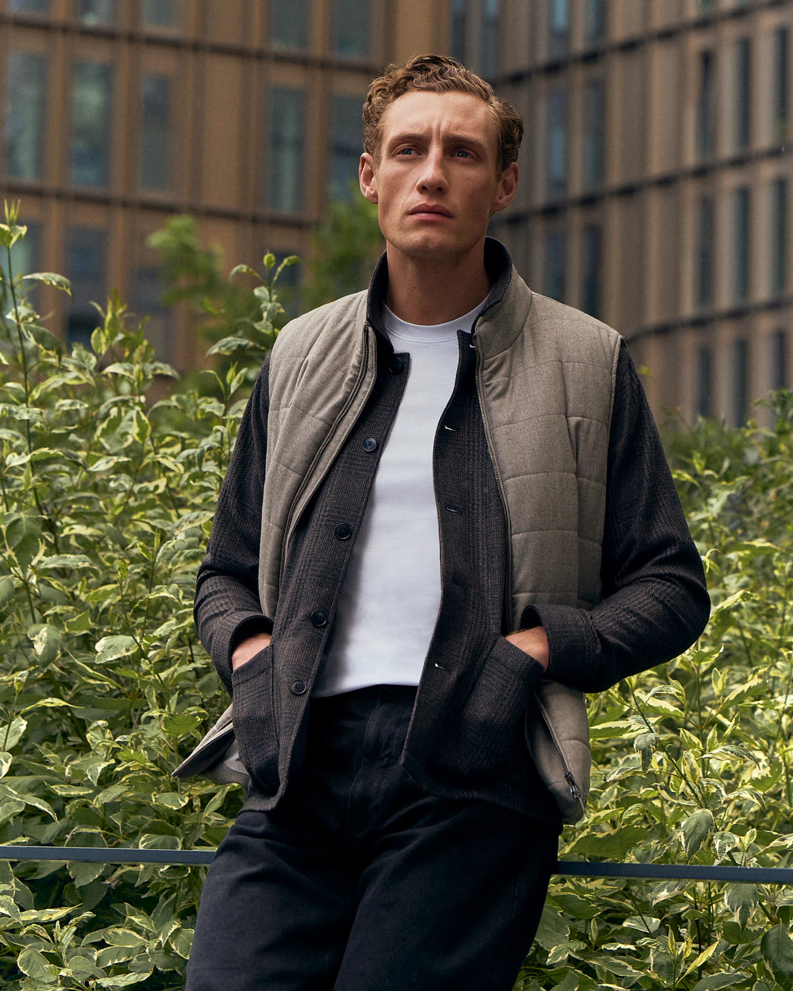 vest styled with shirt jacket and t-shirt