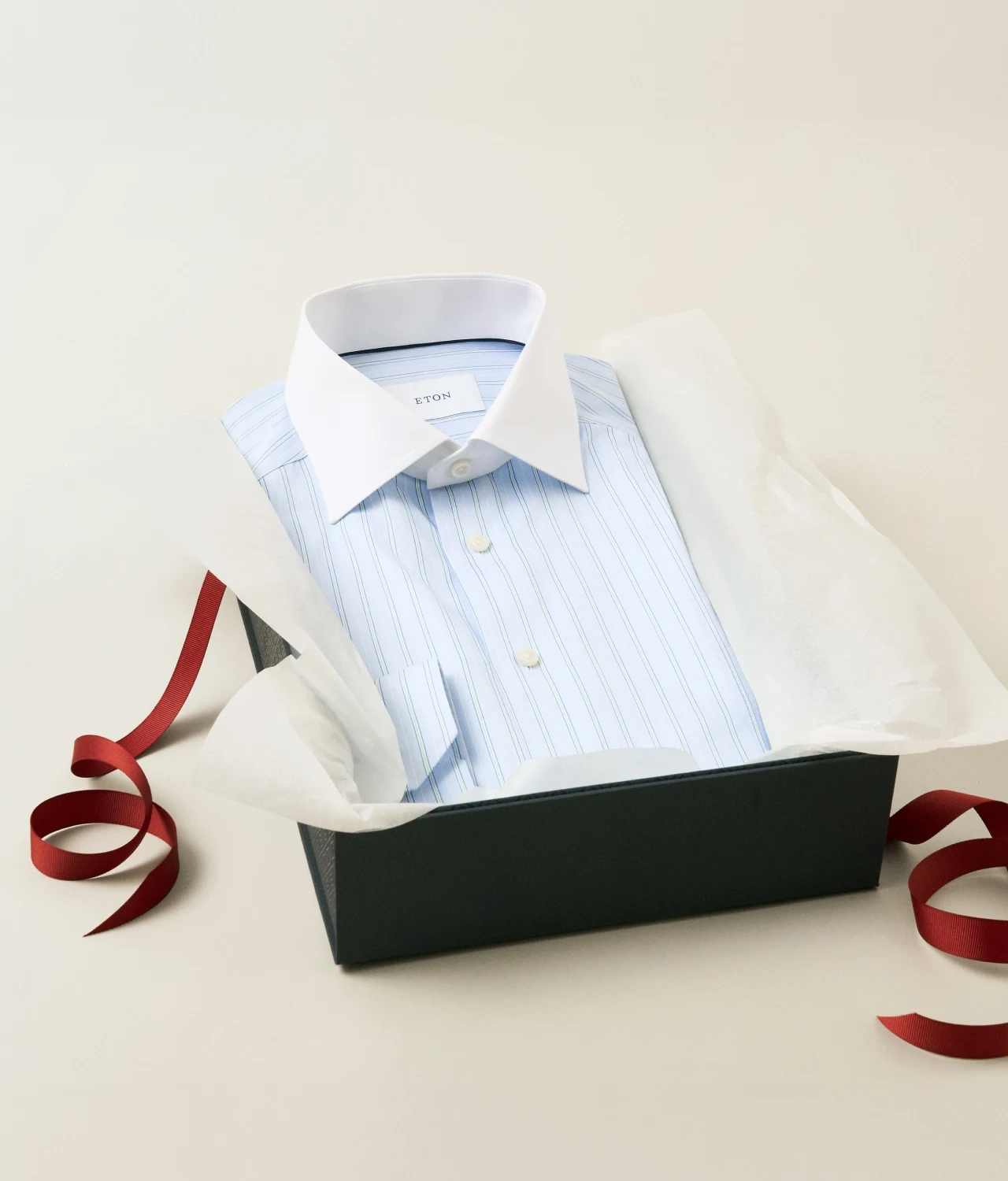 white colalr shirt gift box
