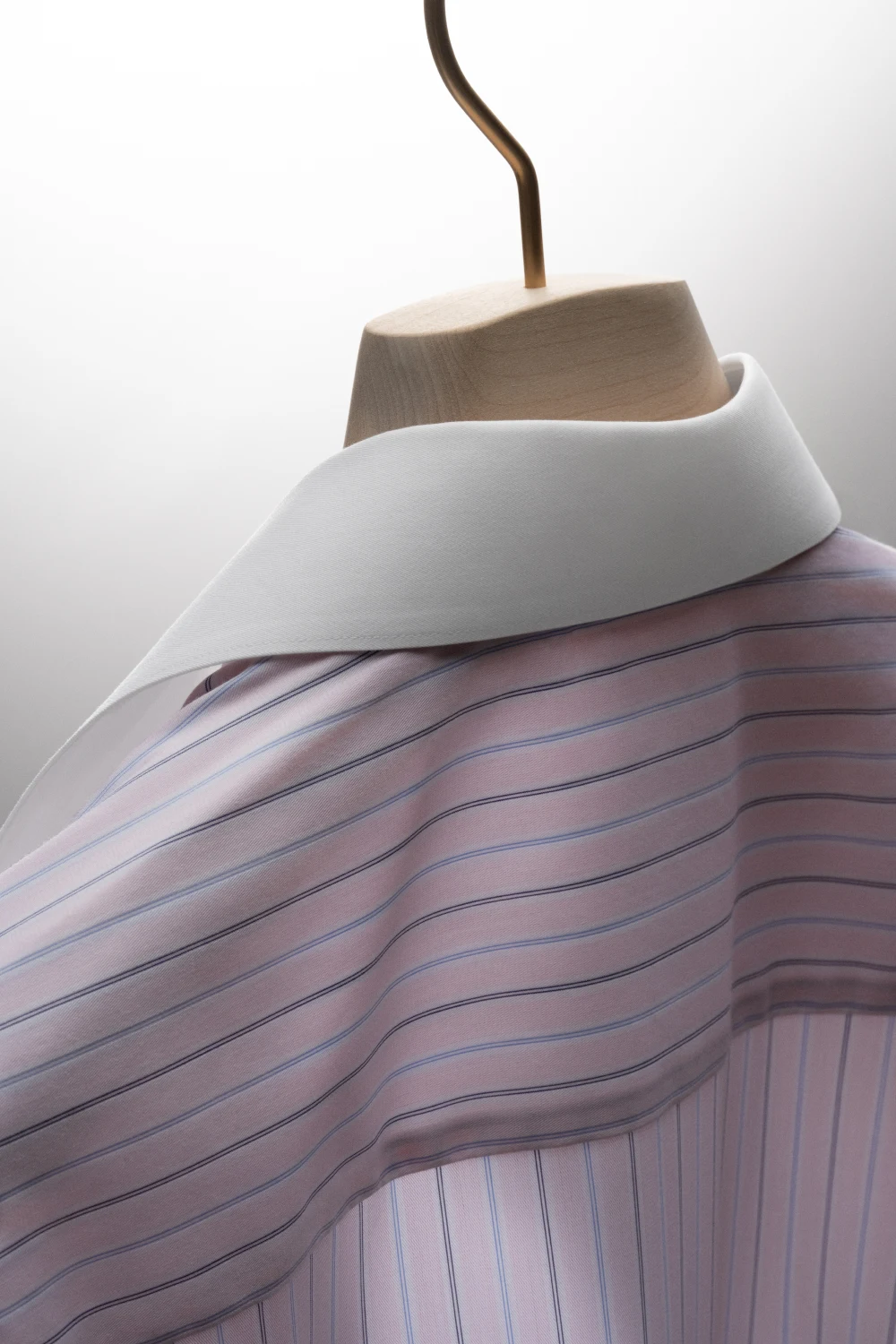 pink striped white collar shirt