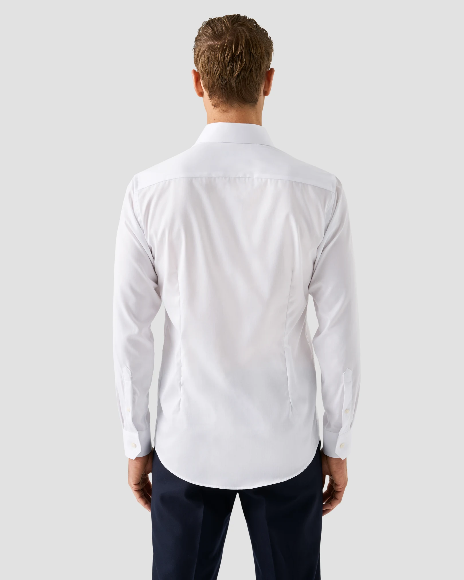 white slim fit shirt on model