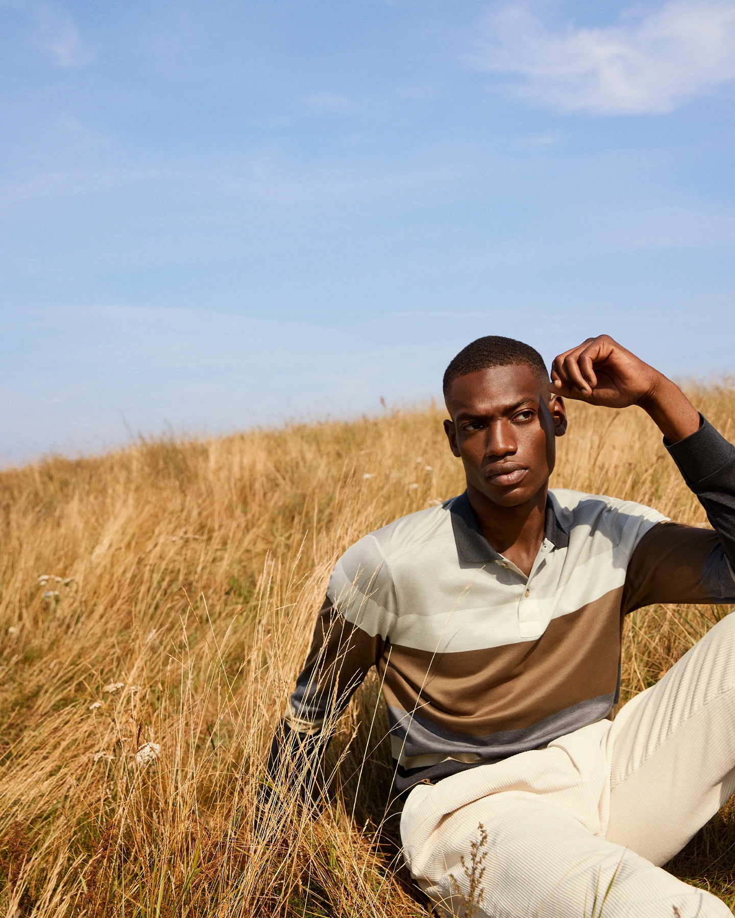 model striped polo shirt