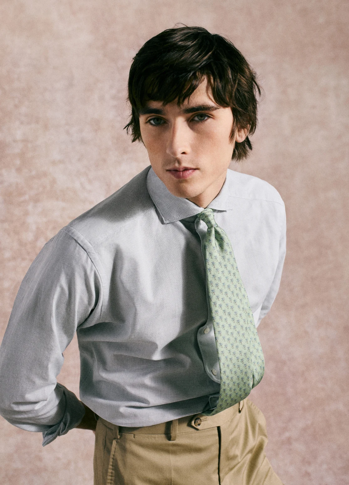 oxford shirt with green tie