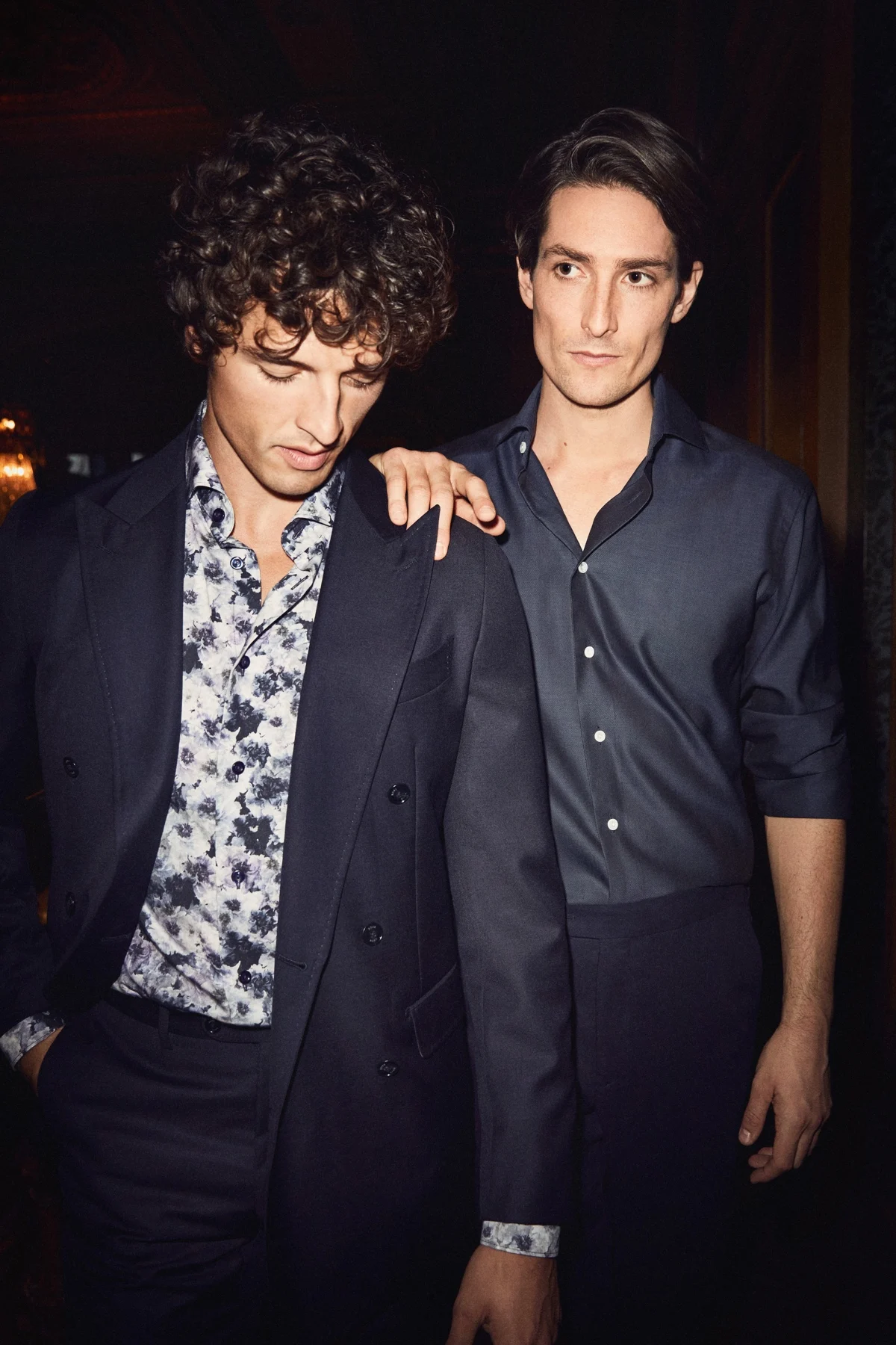 casual styled shirts on two models
