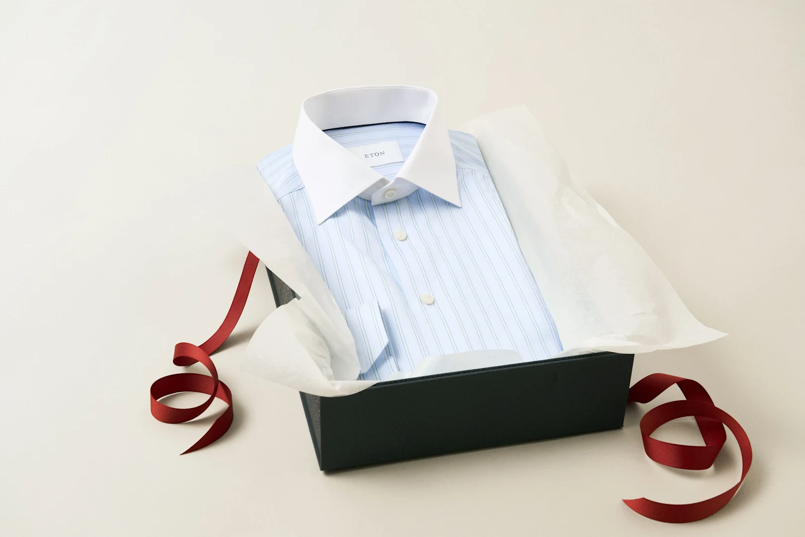 white contrast collar blue shirt in giftbox