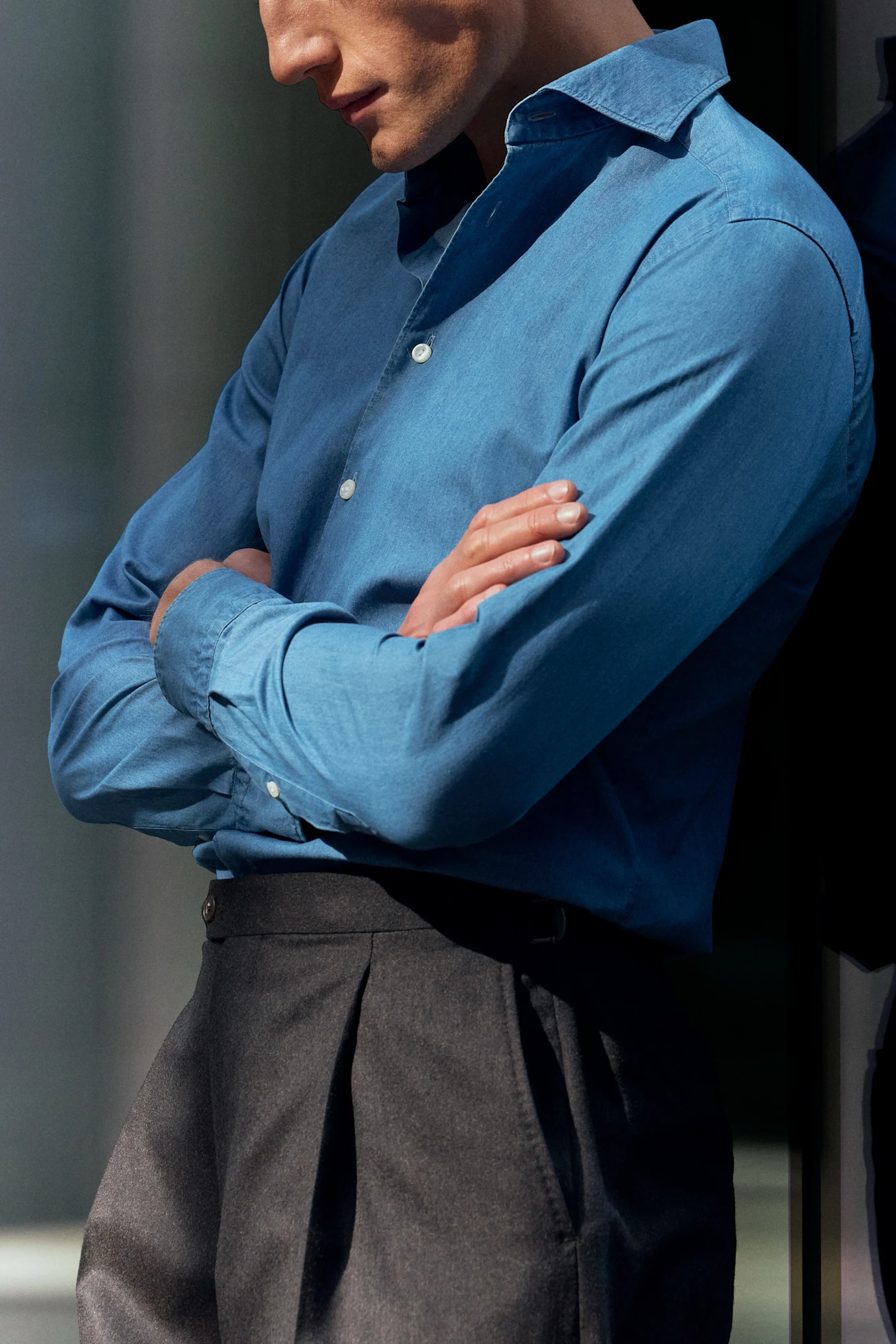 denim shirt on model
