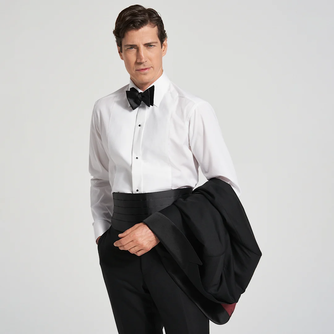 Mens White Lay-Down Pique Tuxedo Shirt